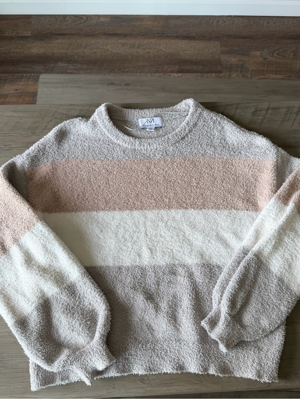 Marshalls Striped Plush Crewneck Sweater in Blush, Cream & Taupe